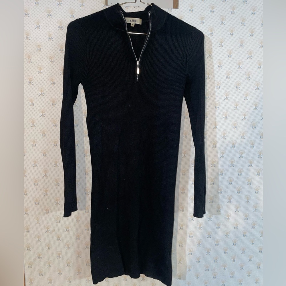 Jing Black‎ Zip Up Long Sleeve Sweater Dress